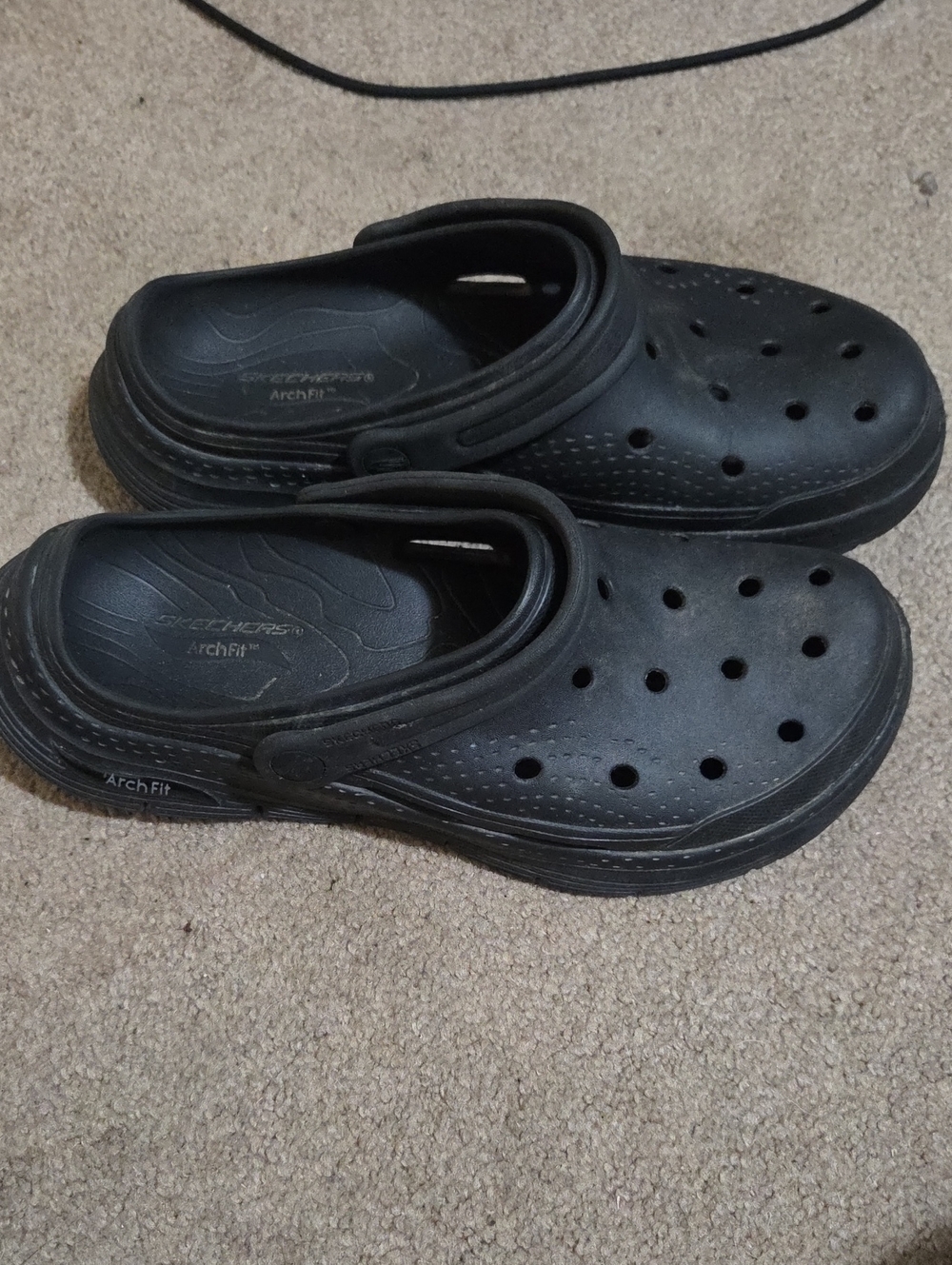 Skechers Foamies Black Arch Fit Clog Sandals with Adjustable Heel Strap